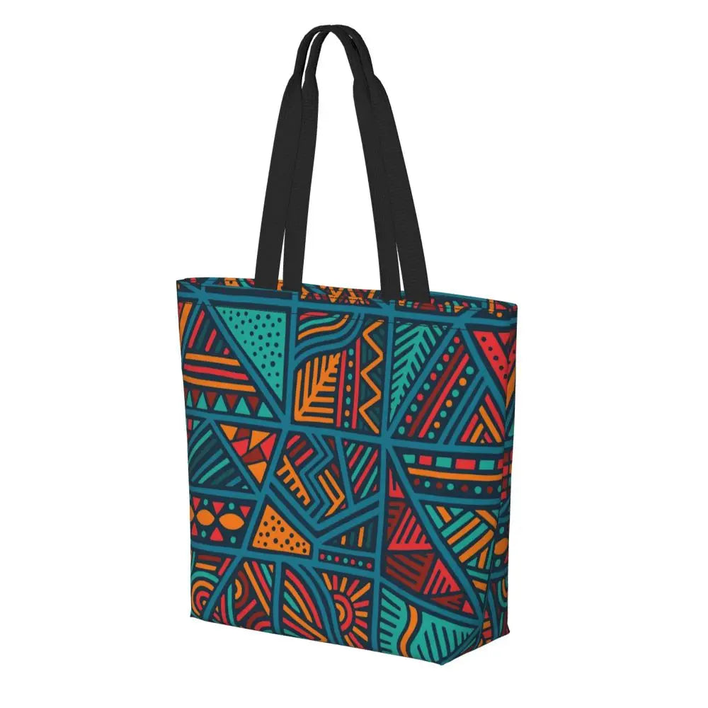 African Ankara Print Canvas Tote Bag | Washable Bohemian Shoulder Shopper