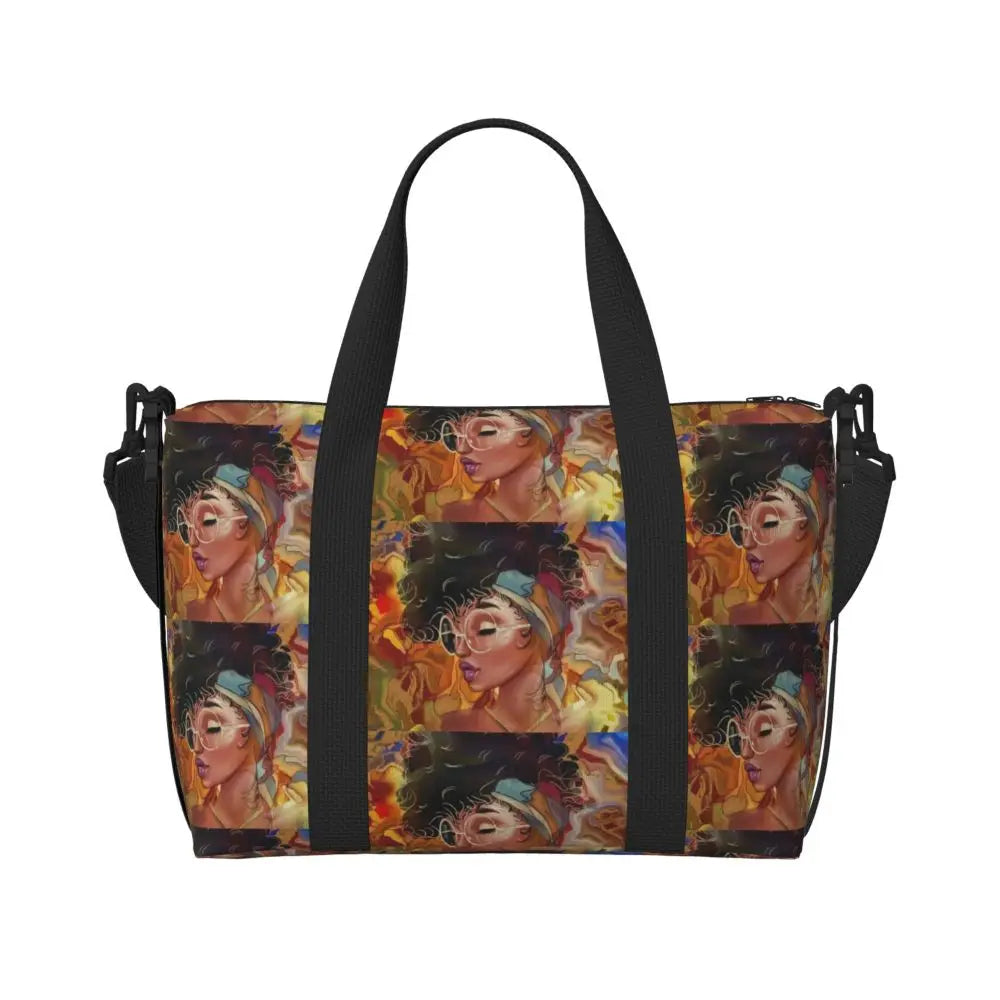 African American Woman Large Capacity Tote Bag | Beach, Gym & Travel Duffle