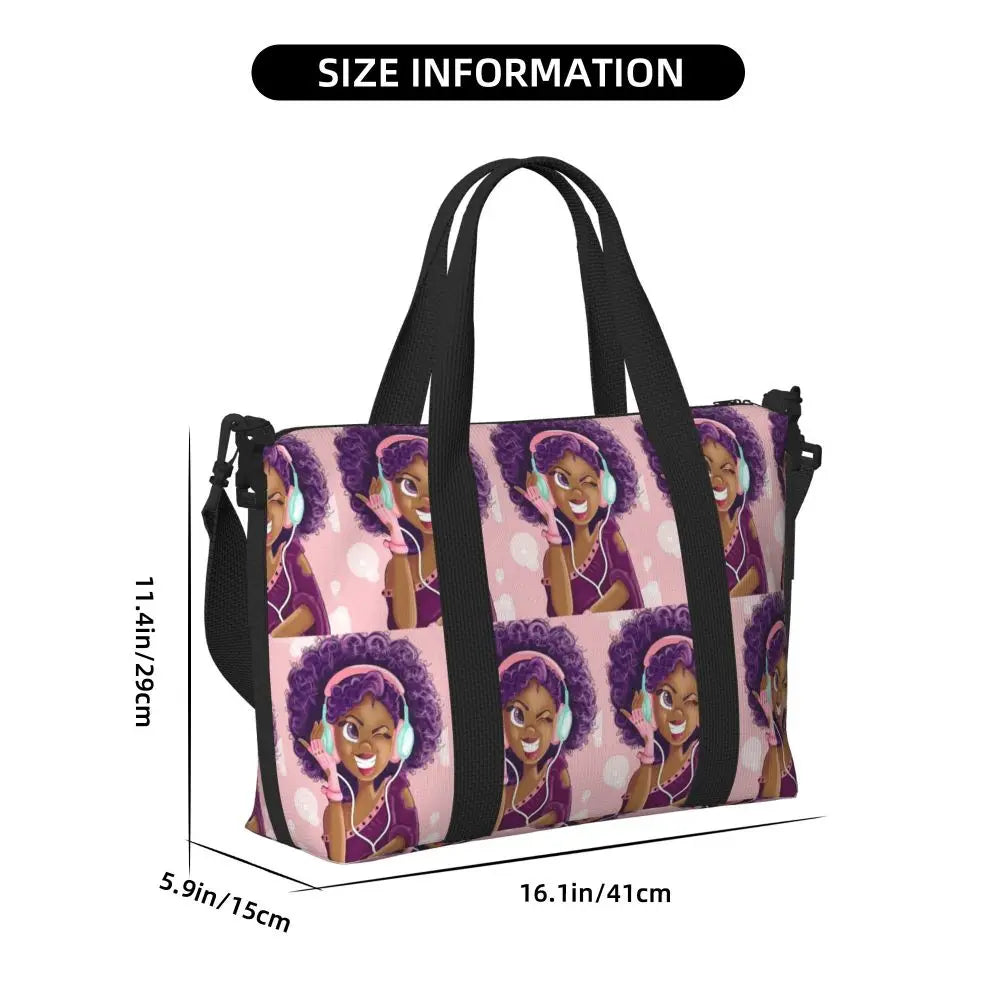 African American Woman Large Capacity Tote Bag | Beach, Gym & Travel Duffle
