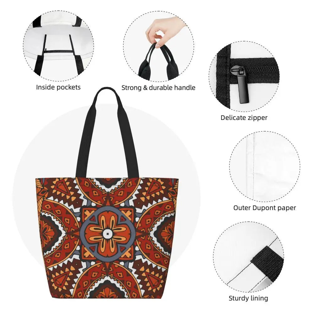 African Ankara Print Canvas Tote Bag | Washable Bohemian Shoulder Shopper