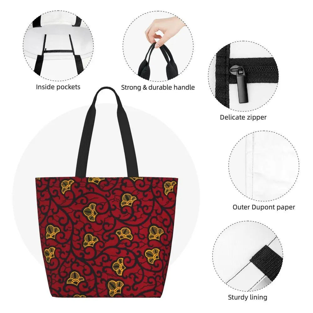 African Ankara Print Canvas Tote Bag | Washable Bohemian Shoulder Shopper