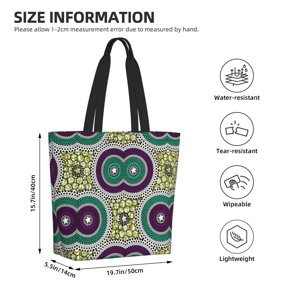 African Ankara Print Canvas Tote Bag | Washable Bohemian Shoulder Shopper