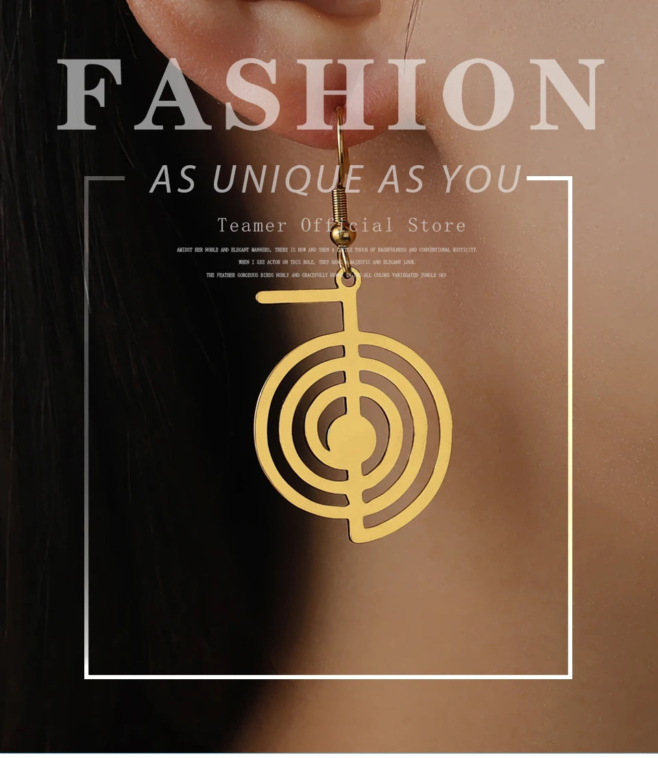 Geometric Spiral Symbol Stainless Steel Earrings | Yoga Power Drop Earrings for Women