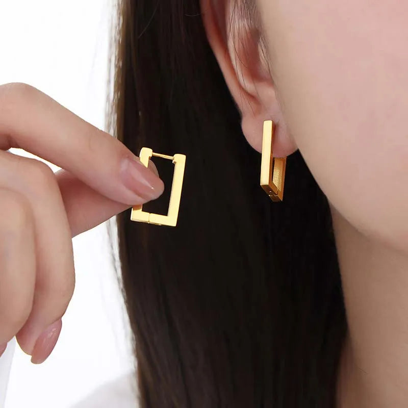 Metal Square Geometric Hoop Earrings | Gold & Silver Trendy Jewelry for Women