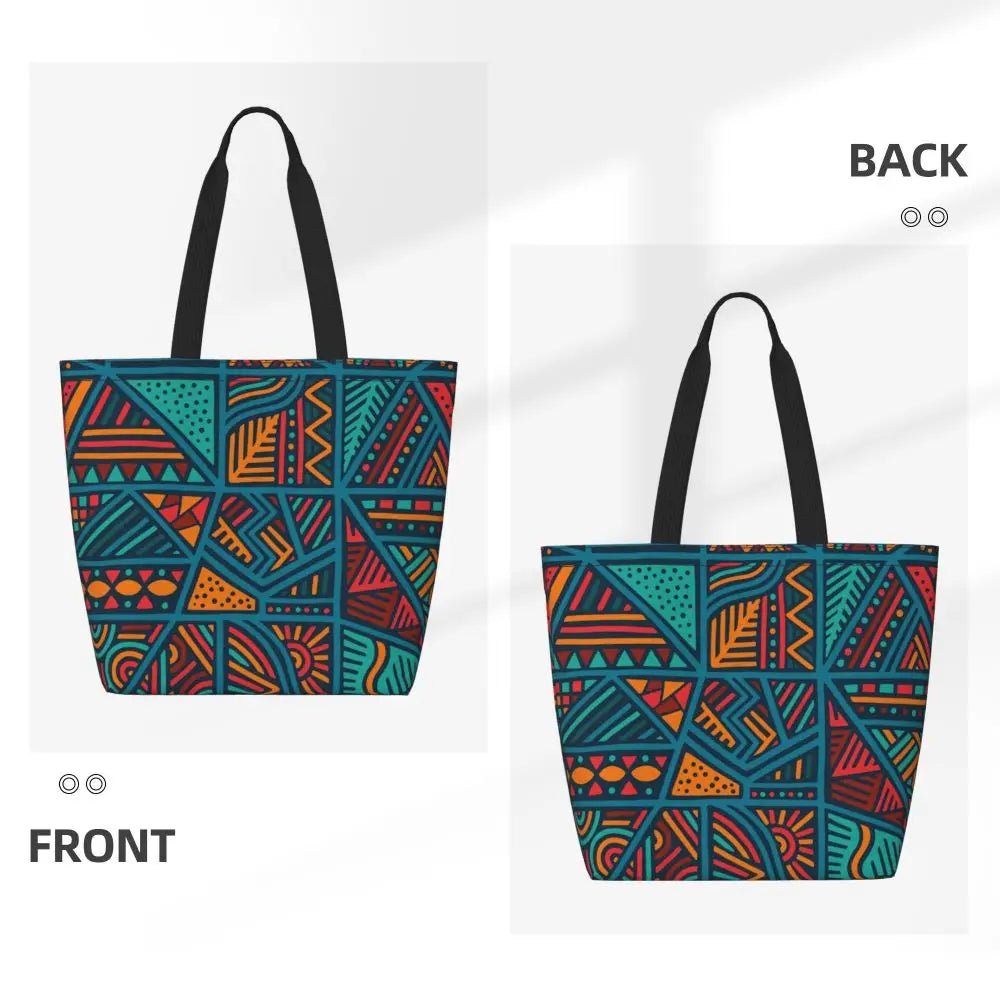 African Ankara Print Canvas Tote Bag | Washable Bohemian Shoulder Shopper