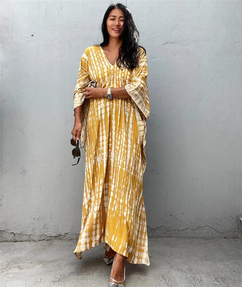 Bohemian Striped Beach Dress | Printed Kaftan Swimsuit Cover Up for Women