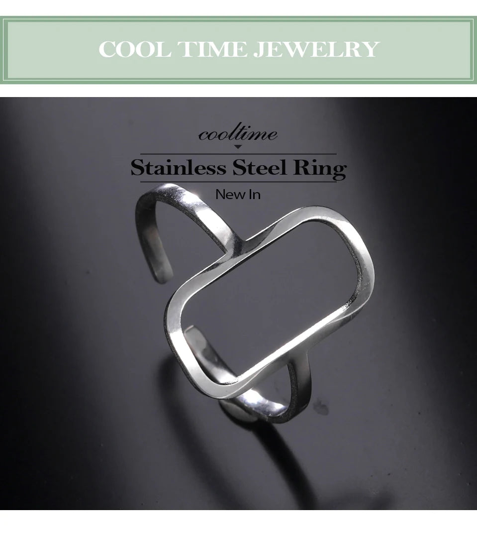 Rectangular Geometric Open Ring | 18K Gold-Plated Adjustable Stainless Steel Ring for Women