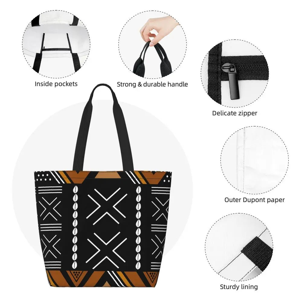 African Ankara Print Canvas Tote Bag | Washable Bohemian Shoulder Shopper