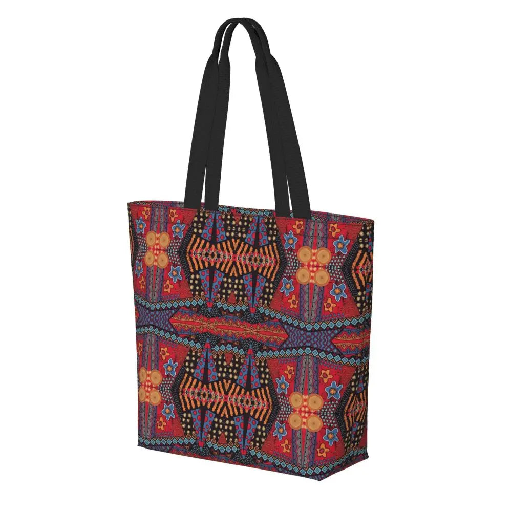 African Ankara Print Canvas Tote Bag | Washable Bohemian Shoulder Shopper