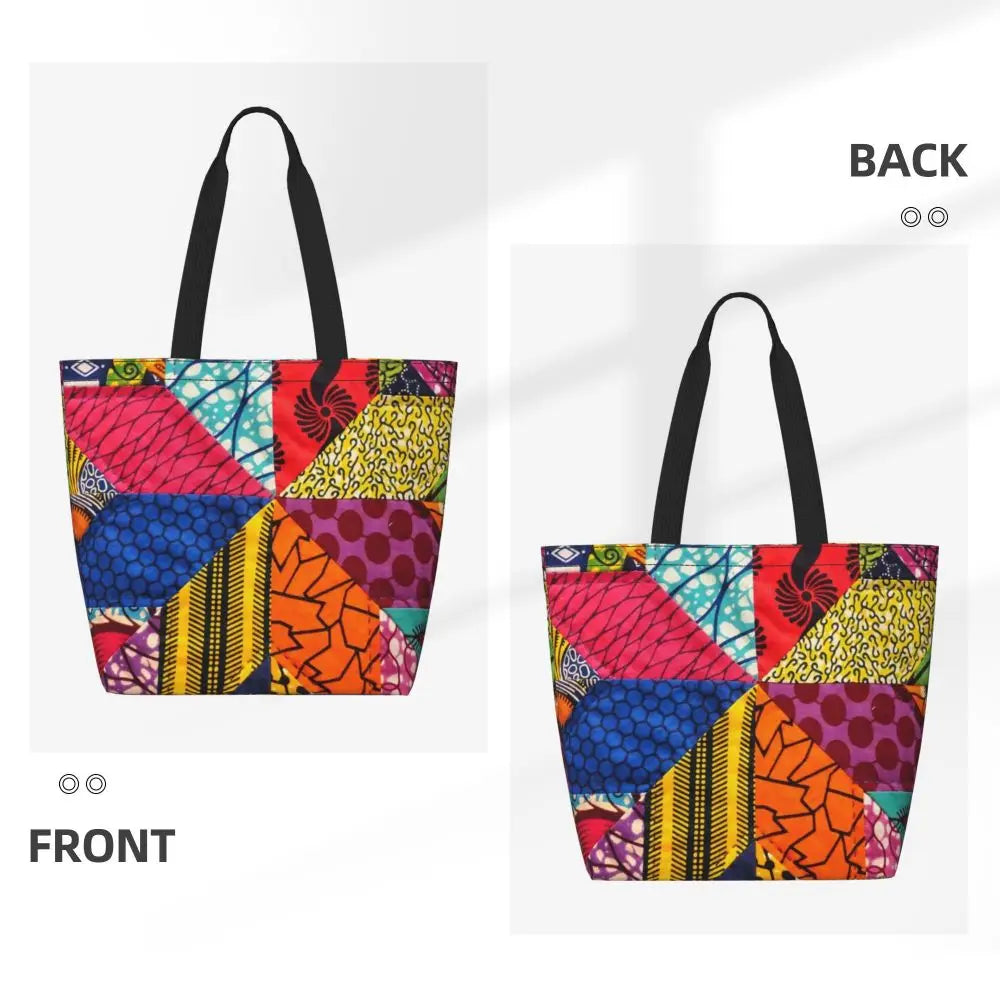 African Ankara Print Canvas Tote Bag | Washable Bohemian Shoulder Shopper
