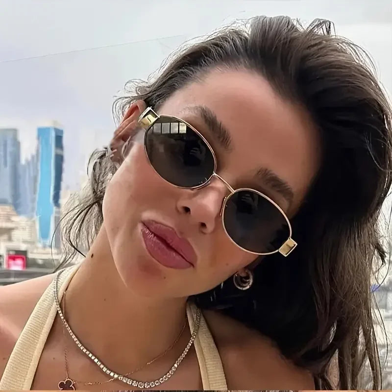 Trendy Oval Sunglasses | Metal Frame UV400 Shades for Women