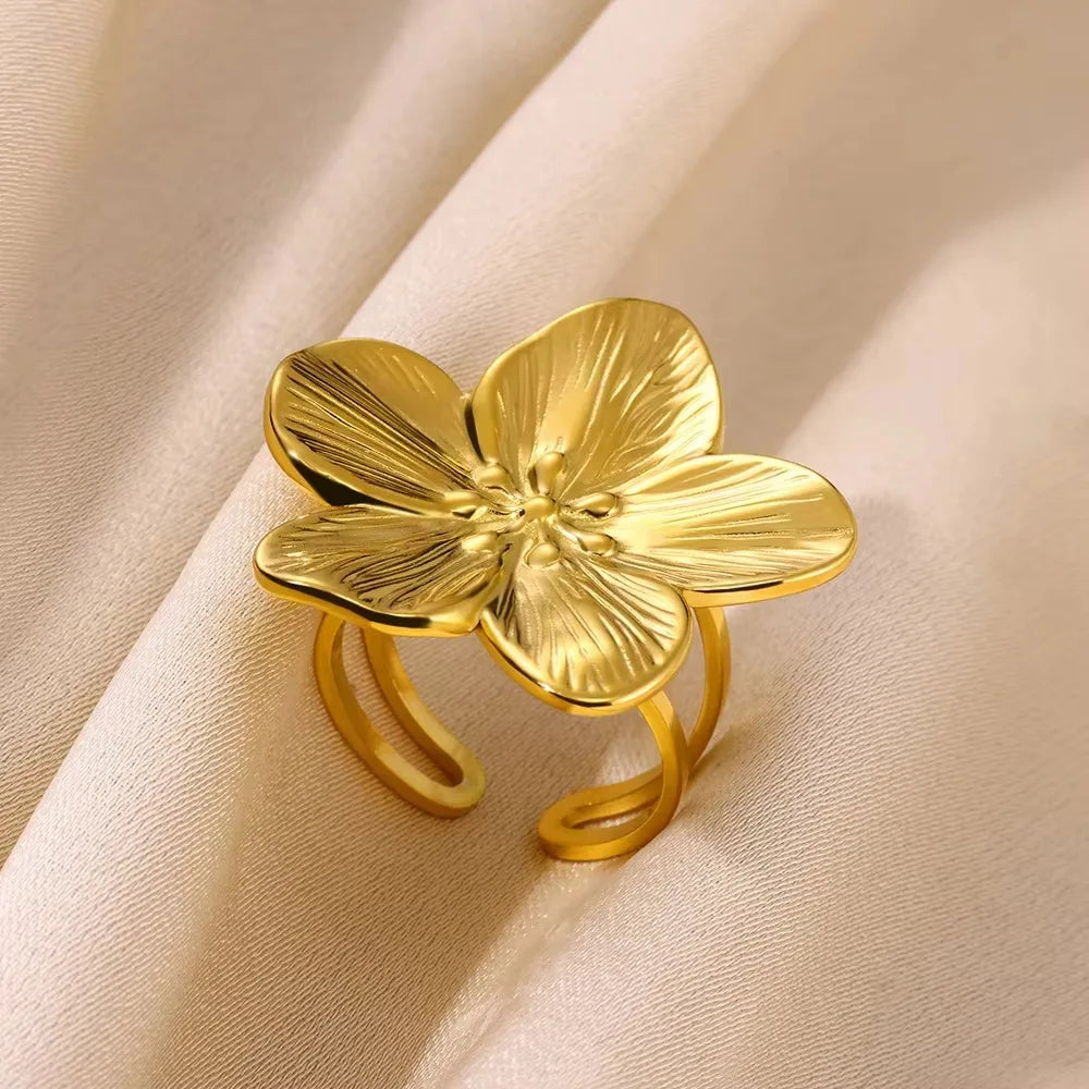 Vintage Geometric Zircon Ring Collection | Gold-Plated Stainless Steel Open Rings for Women
