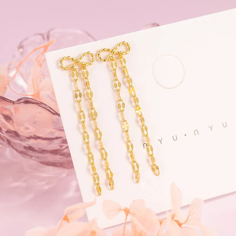 Gold Tassel Clover Drop Earrings | Minimalist Fine Jewelry for Women