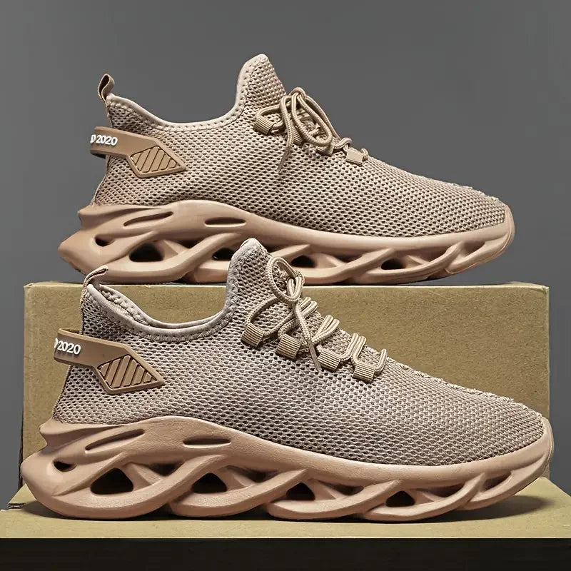 Lightweight mesh sneakers, beige/cream lace-up with chunky rubber sole