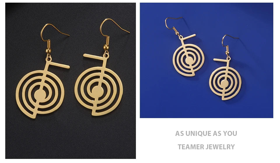 Geometric Spiral Symbol Stainless Steel Earrings | Yoga Power Drop Earrings for Women