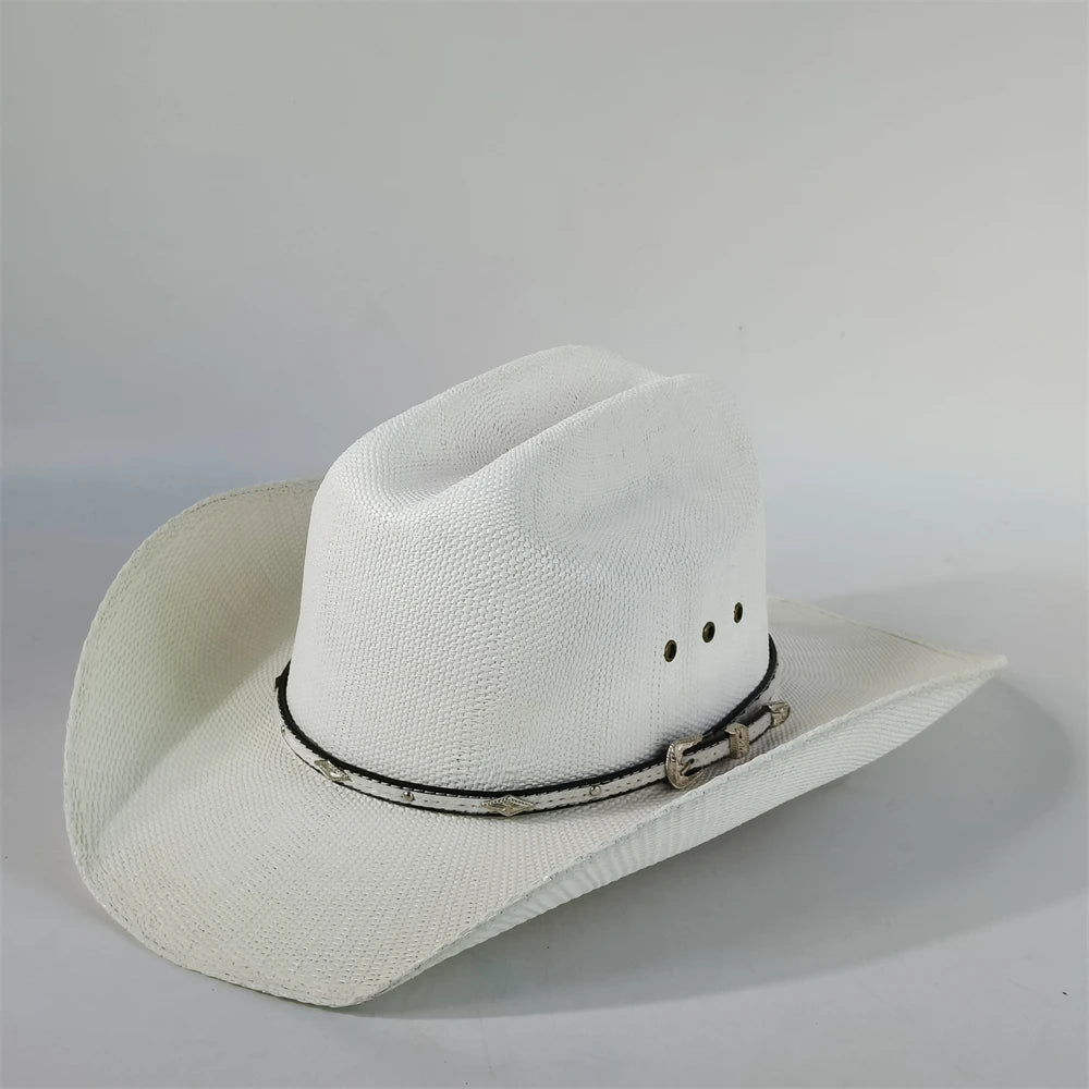 Western Straw Cowboy Hat with Turquoise Bolo Tie