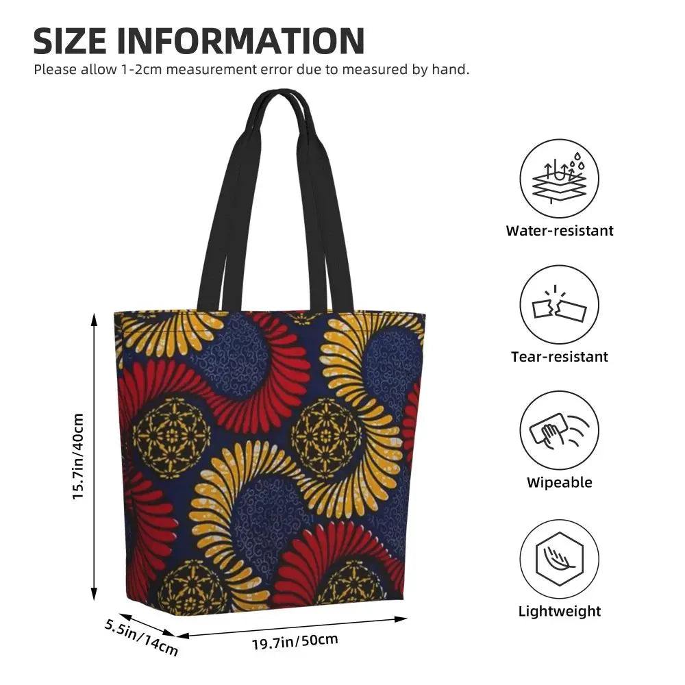 African Ankara Print Canvas Tote Bag | Washable Bohemian Shoulder Shopper