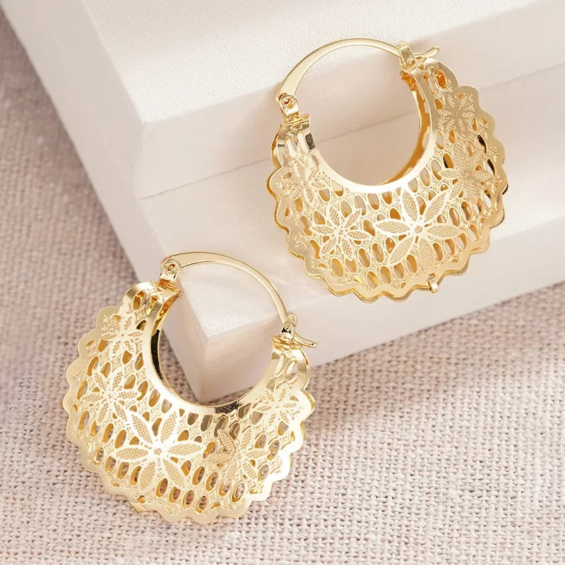 CZ Hollow Flower Hoop Earrings | Elegant Cubic Zirconia Ethnic Style Earrings for Women