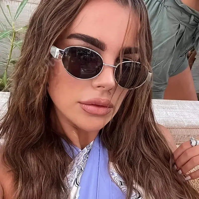 Trendy Oval Sunglasses | Metal Frame UV400 Shades for Women