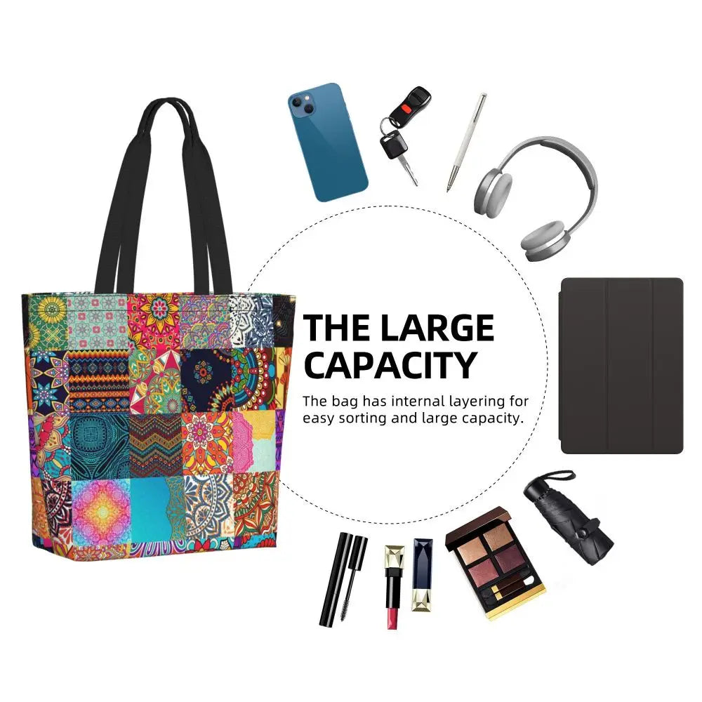 African Ankara Print Canvas Tote Bag | Washable Bohemian Shoulder Shopper