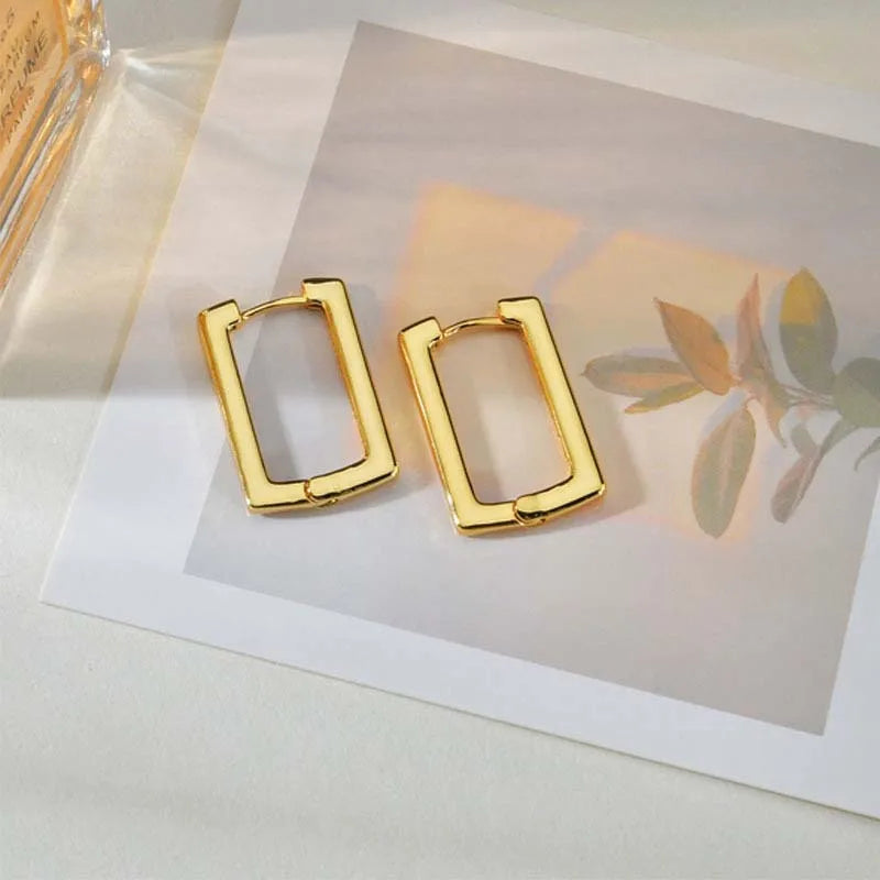 Metal Square Geometric Hoop Earrings | Gold & Silver Trendy Jewelry for Women