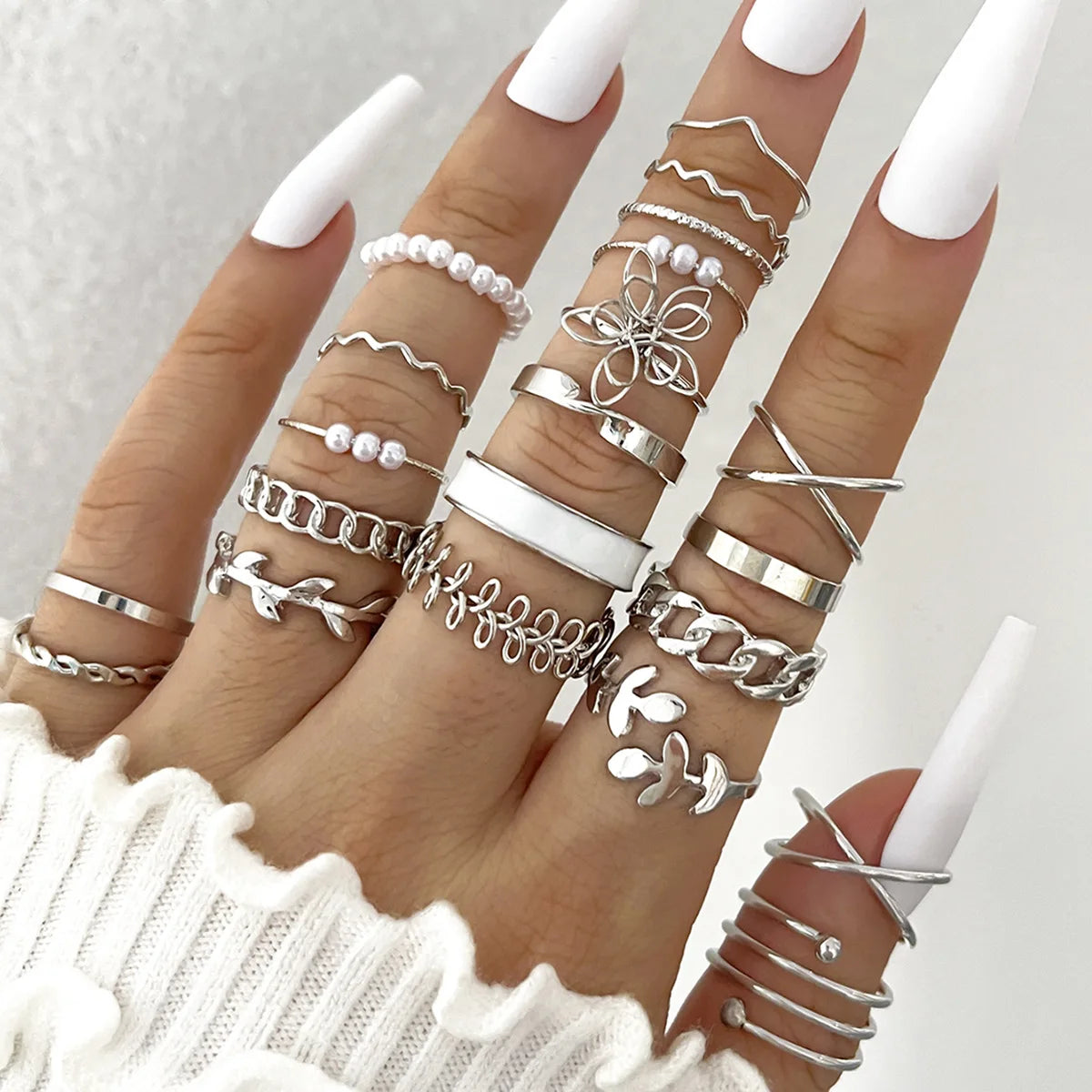 Crystal Wave & Heart Ring Set | Bohemian Stackable Rings for Women