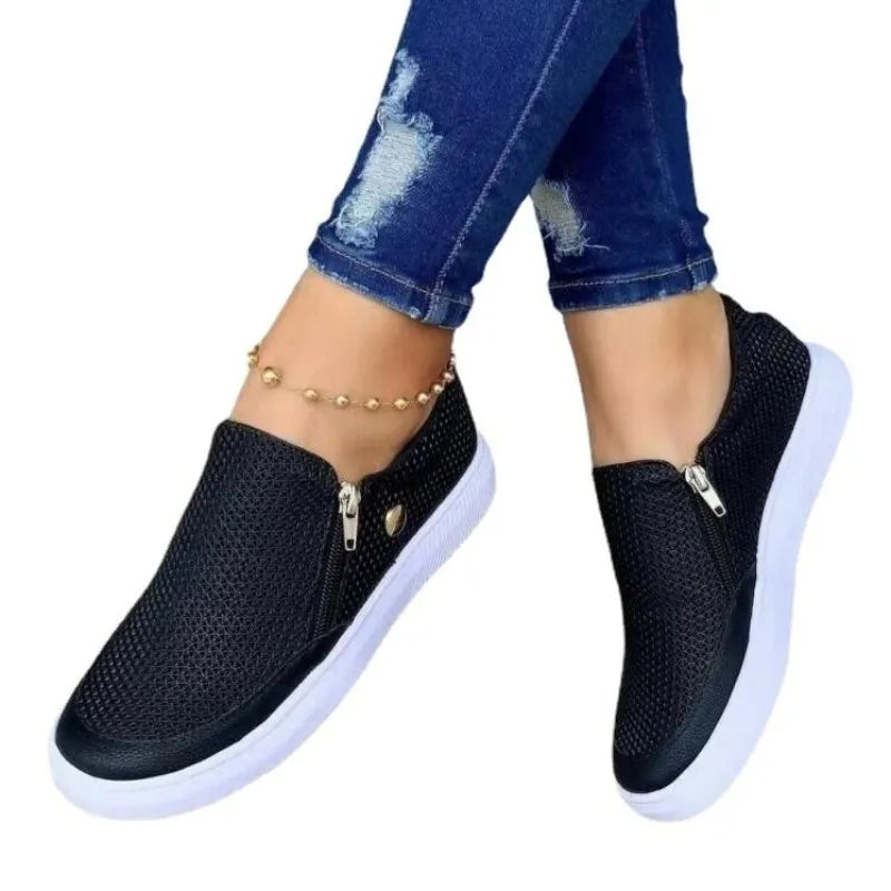 Women's Luxury Side-Zip Sneakers | Slip-On PU Fashion Shoes