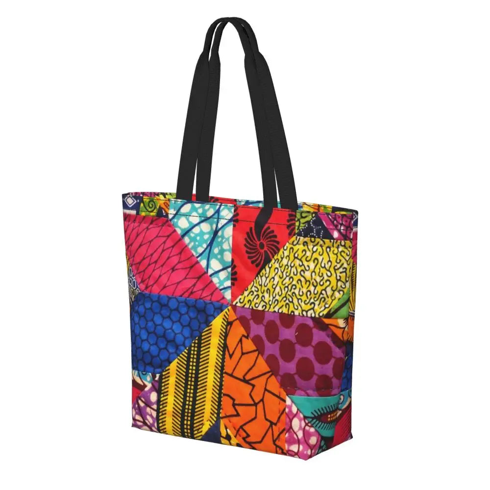 African Ankara Print Canvas Tote Bag | Washable Bohemian Shoulder Shopper