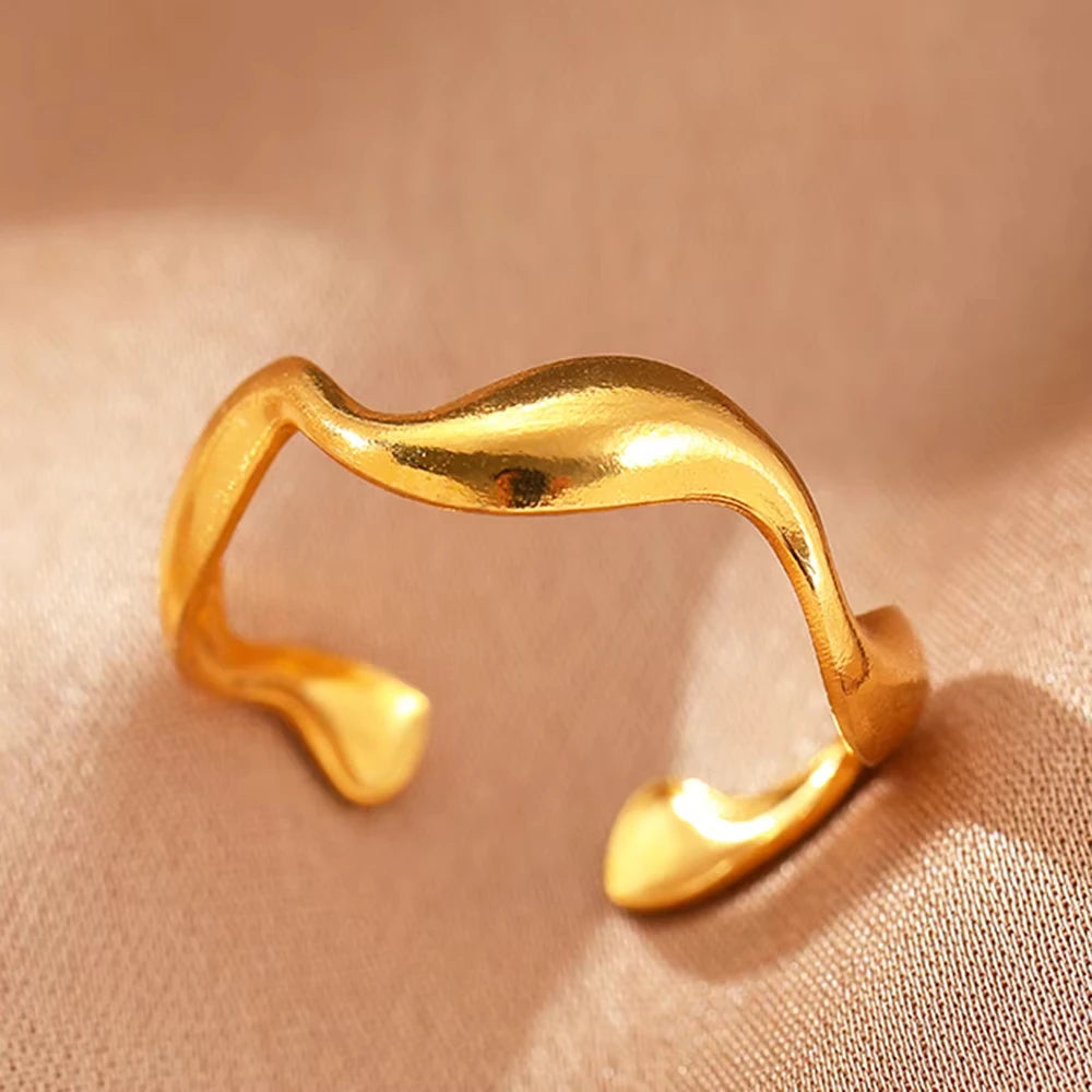 Zircon Geometric Ring Collection | 18K Gold-Plated Adjustable Stainless Steel Rings for Women