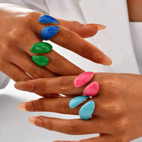 Chunky Enamel Crossover Ring | Bold Geometric Stainless Steel Stackable Ring for Women