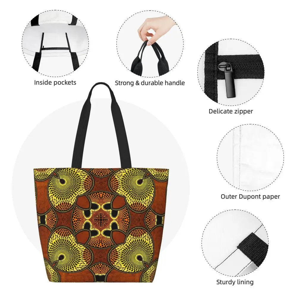 African Ankara Print Canvas Tote Bag | Washable Bohemian Shoulder Shopper