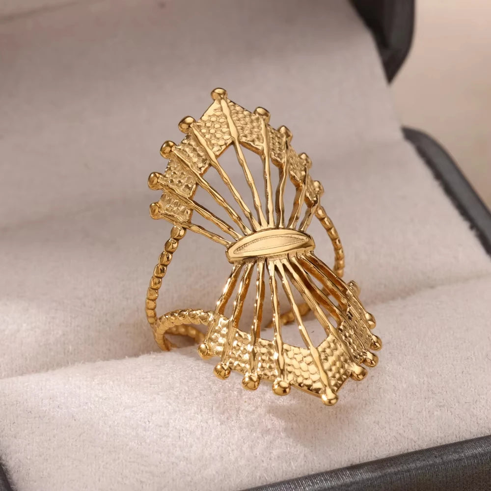 Zircon Geometric Ring Collection | 18K Gold-Plated Adjustable Stainless Steel Rings for Women