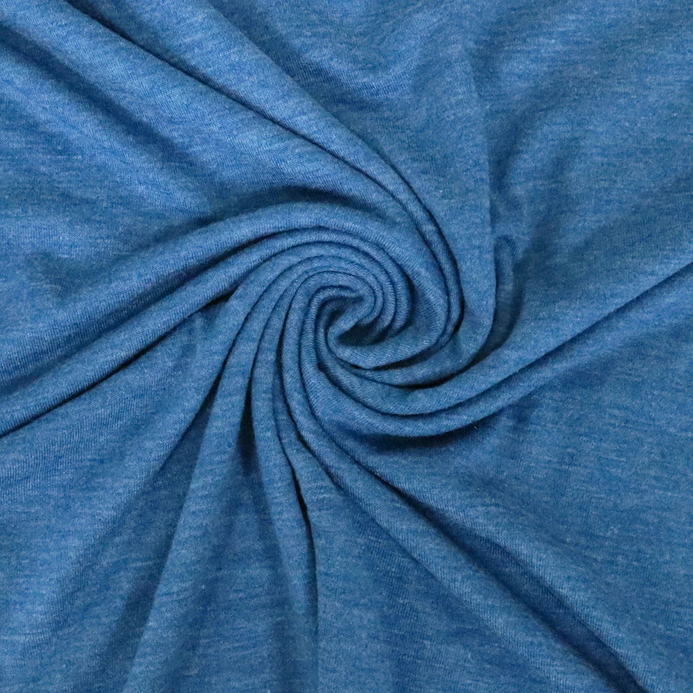Blue women’s tank top fabric close-up with smooth textured knit