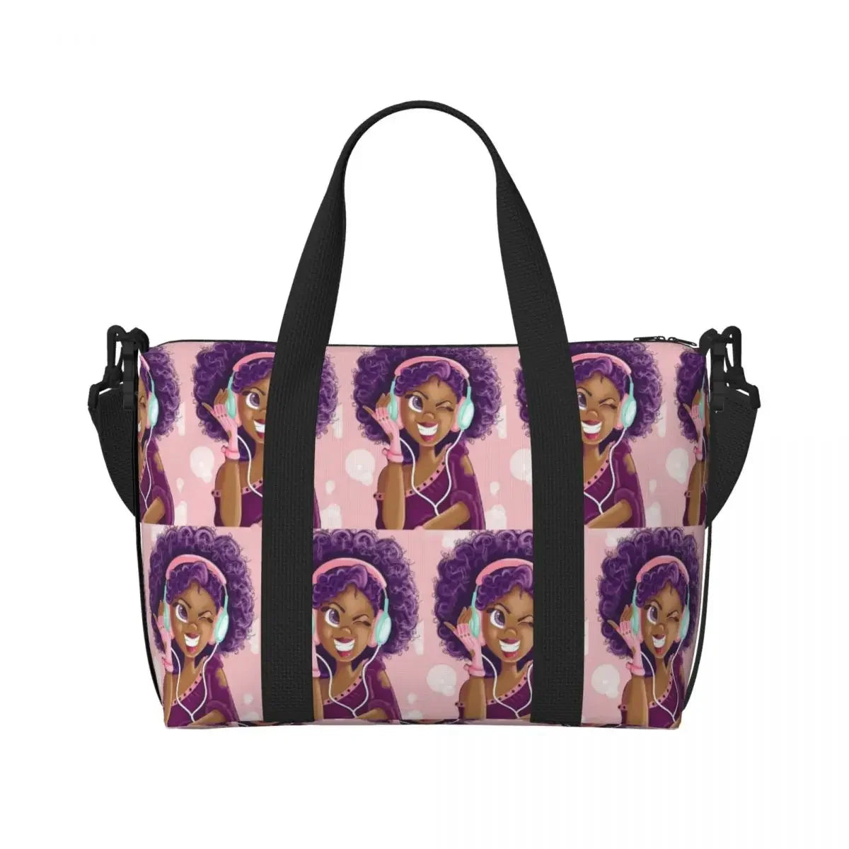 African American Woman Large Capacity Tote Bag | Beach, Gym & Travel Duffle