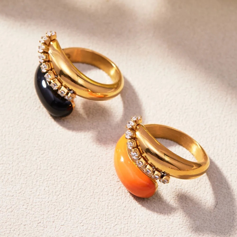 18K Gold Plated Stainless Steel Ring | Enamel Chunky Open Ring
