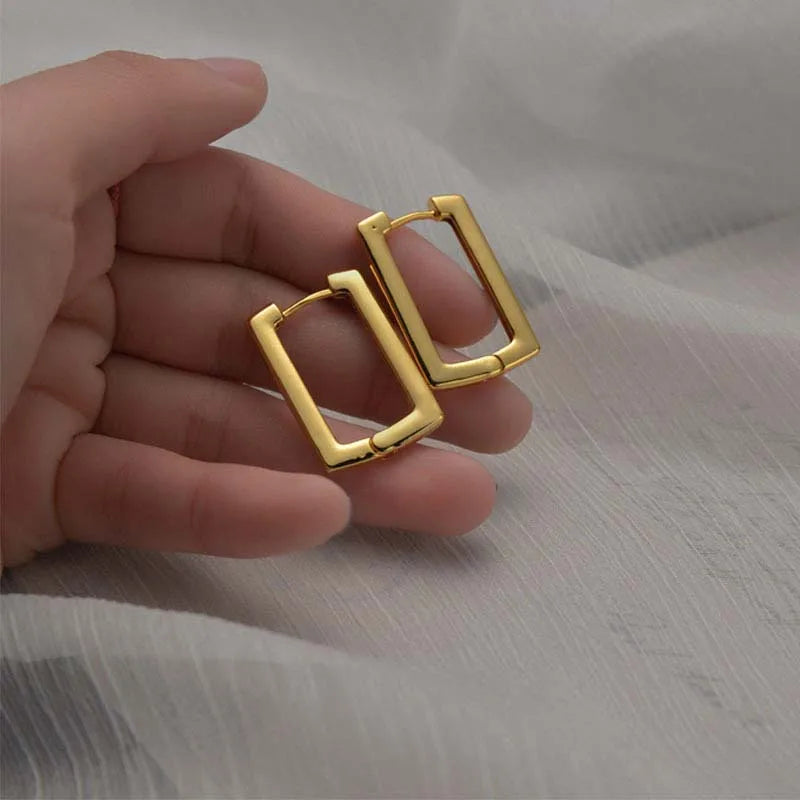 Metal Square Geometric Hoop Earrings | Gold & Silver Trendy Jewelry for Women