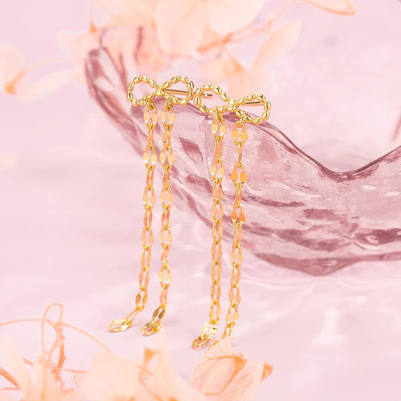 Gold Tassel Clover Drop Earrings | Minimalist Fine Jewelry for Women
