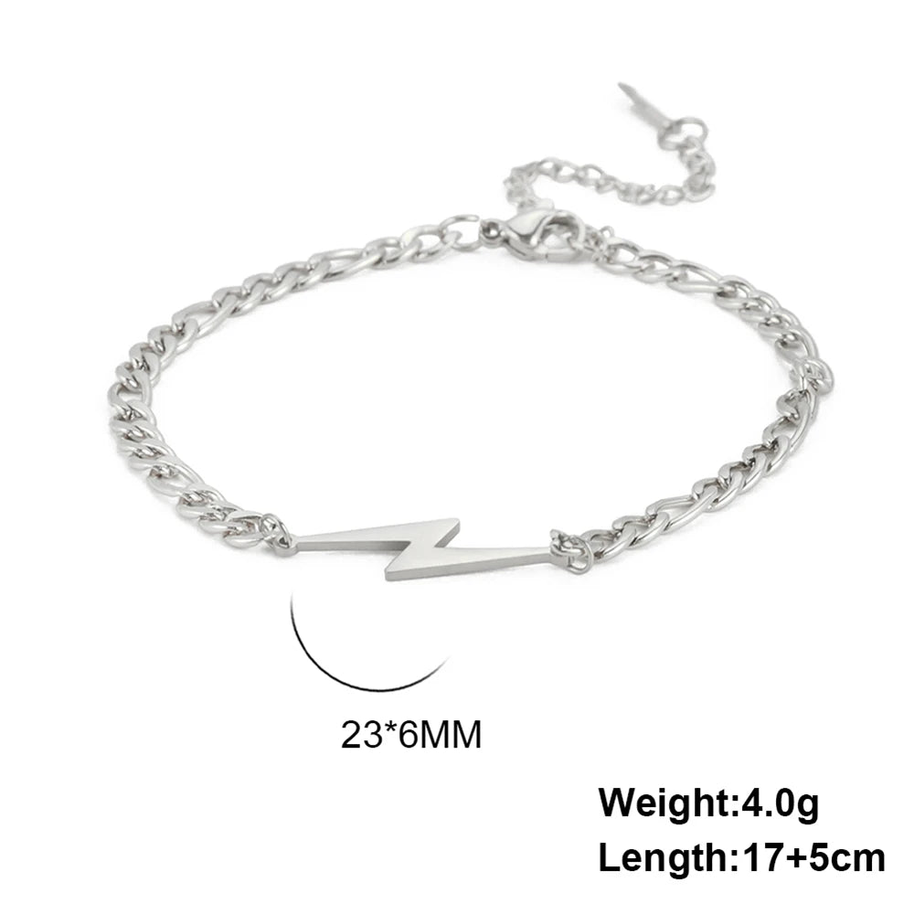 Silver chain charm bracelet with lightning bolt charm and chunky links