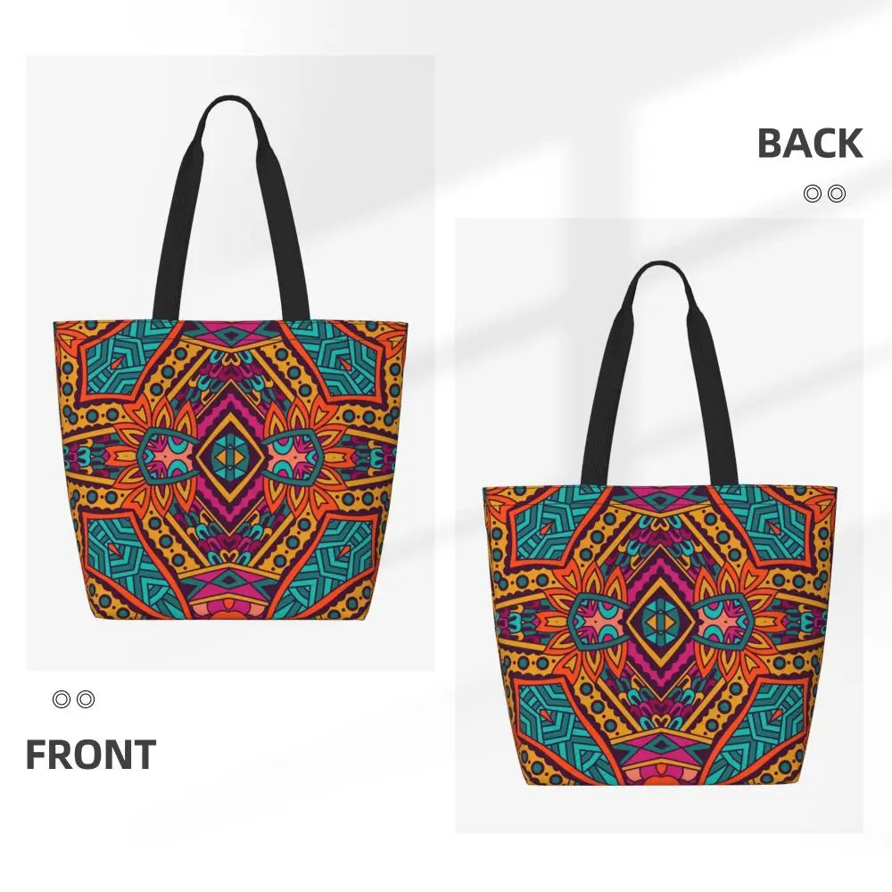 African Ankara Print Canvas Tote Bag | Washable Bohemian Shoulder Shopper