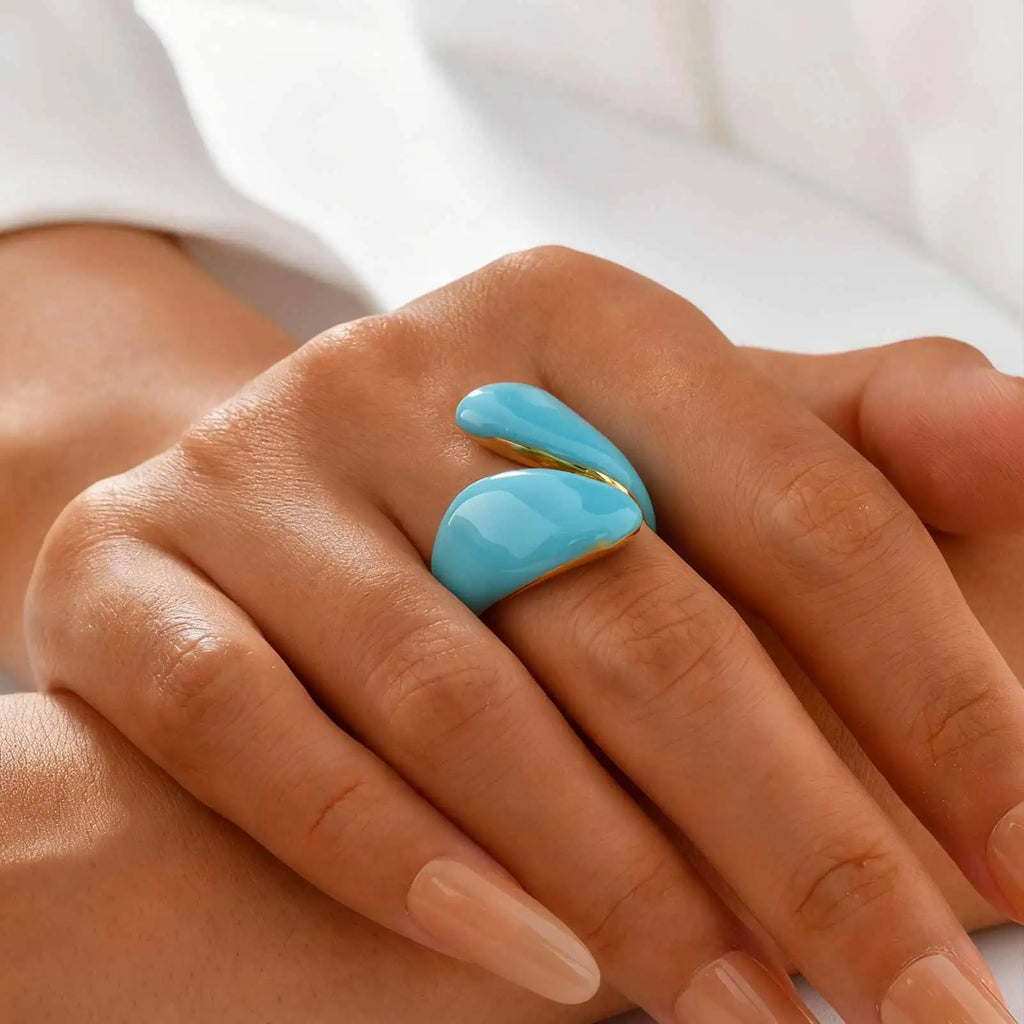 Chunky Enamel Crossover Ring | Bold Geometric Stainless Steel Stackable Ring for Women