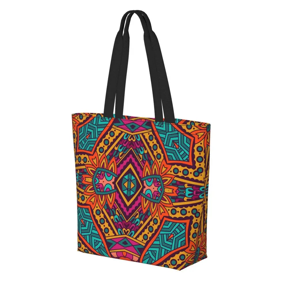 African Ankara Print Canvas Tote Bag | Washable Bohemian Shoulder Shopper