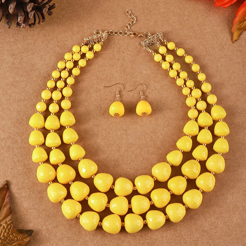 Layered Beaded Necklace & Earrings Set | Bold Resin Jewelry Set for Women