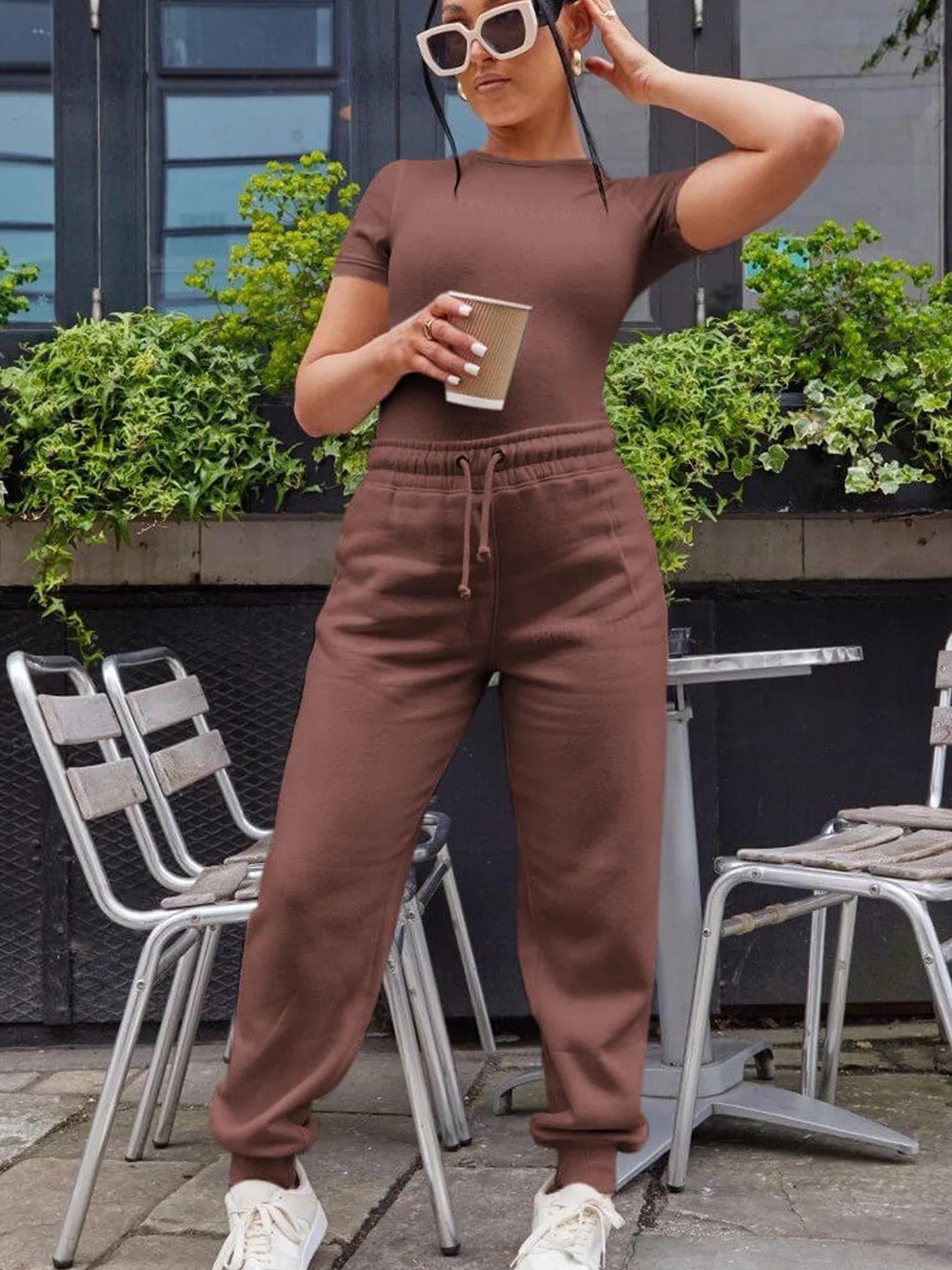 Solid Color Slim Tee & Jogger Pants Set