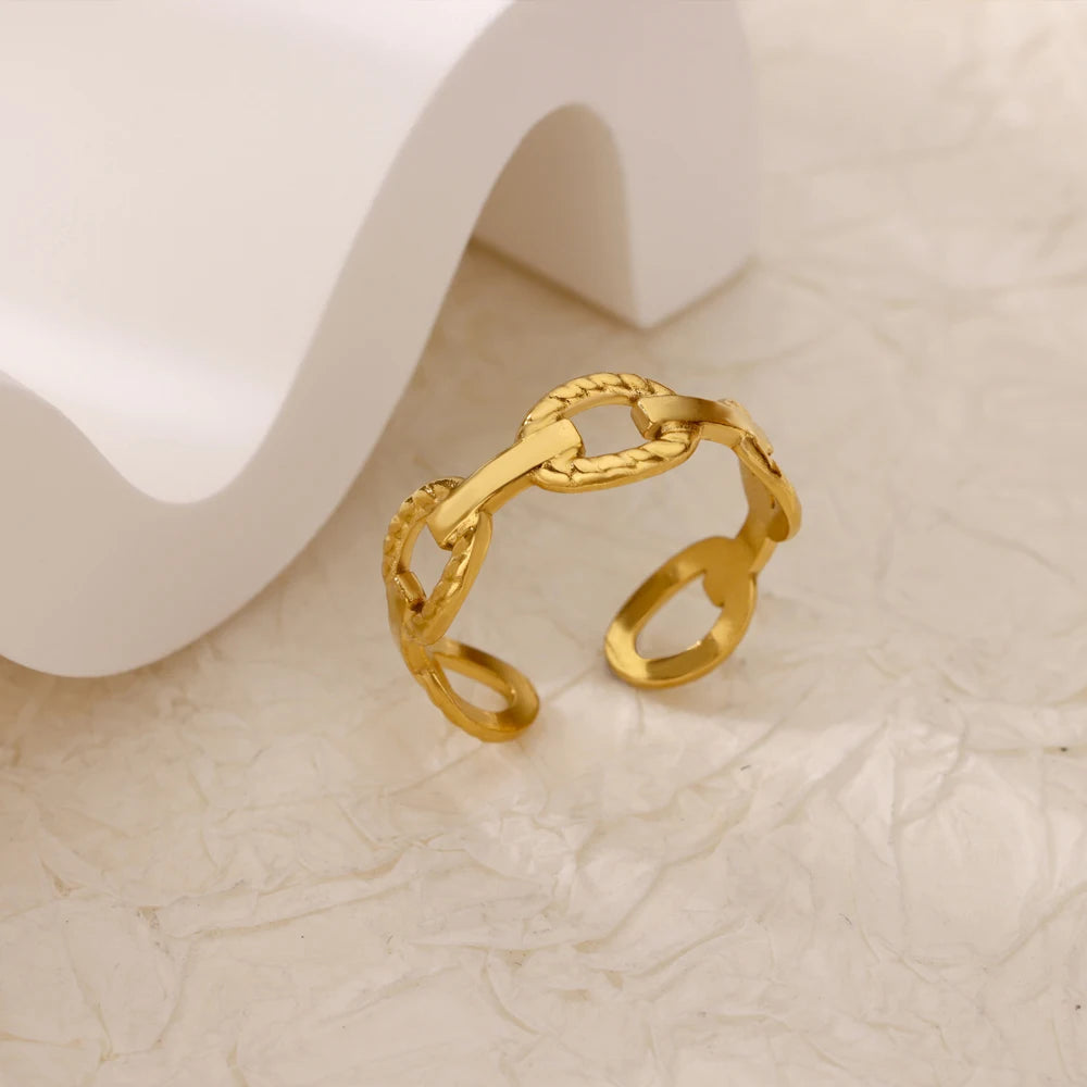 Zircon Geometric Ring Collection | 18K Gold-Plated Adjustable Stainless Steel Rings for Women
