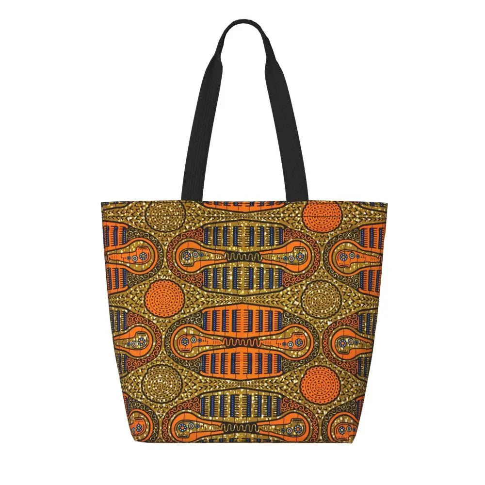 African Ankara Print Canvas Tote Bag | Washable Bohemian Shoulder Shopper