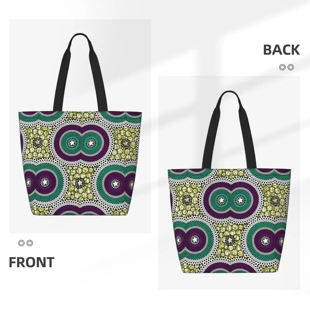 African Ankara Print Canvas Tote Bag | Washable Bohemian Shoulder Shopper