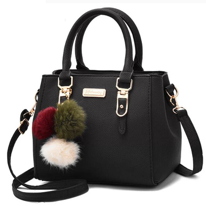 Vintage PU Leather Handbag | Plush Tassel Boston Shoulder Crossbody Bag