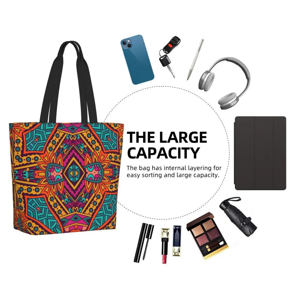 African Ankara Print Canvas Tote Bag | Washable Bohemian Shoulder Shopper