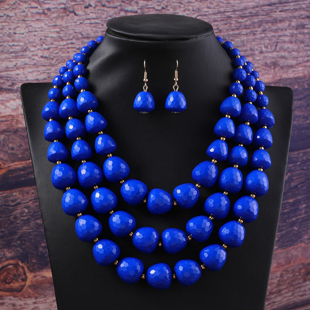 Layered Beaded Necklace & Earrings Set | Bold Resin Jewelry Set for Women