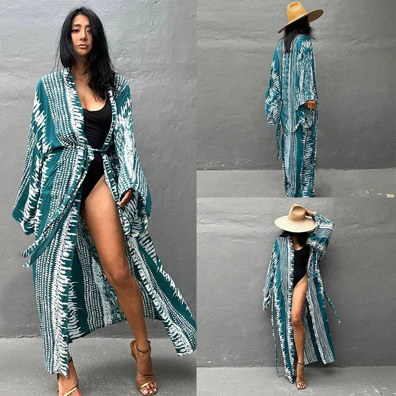 Tie Dye Kimono Wrap Dress | Self-Belted Beach Cover-Up for Women